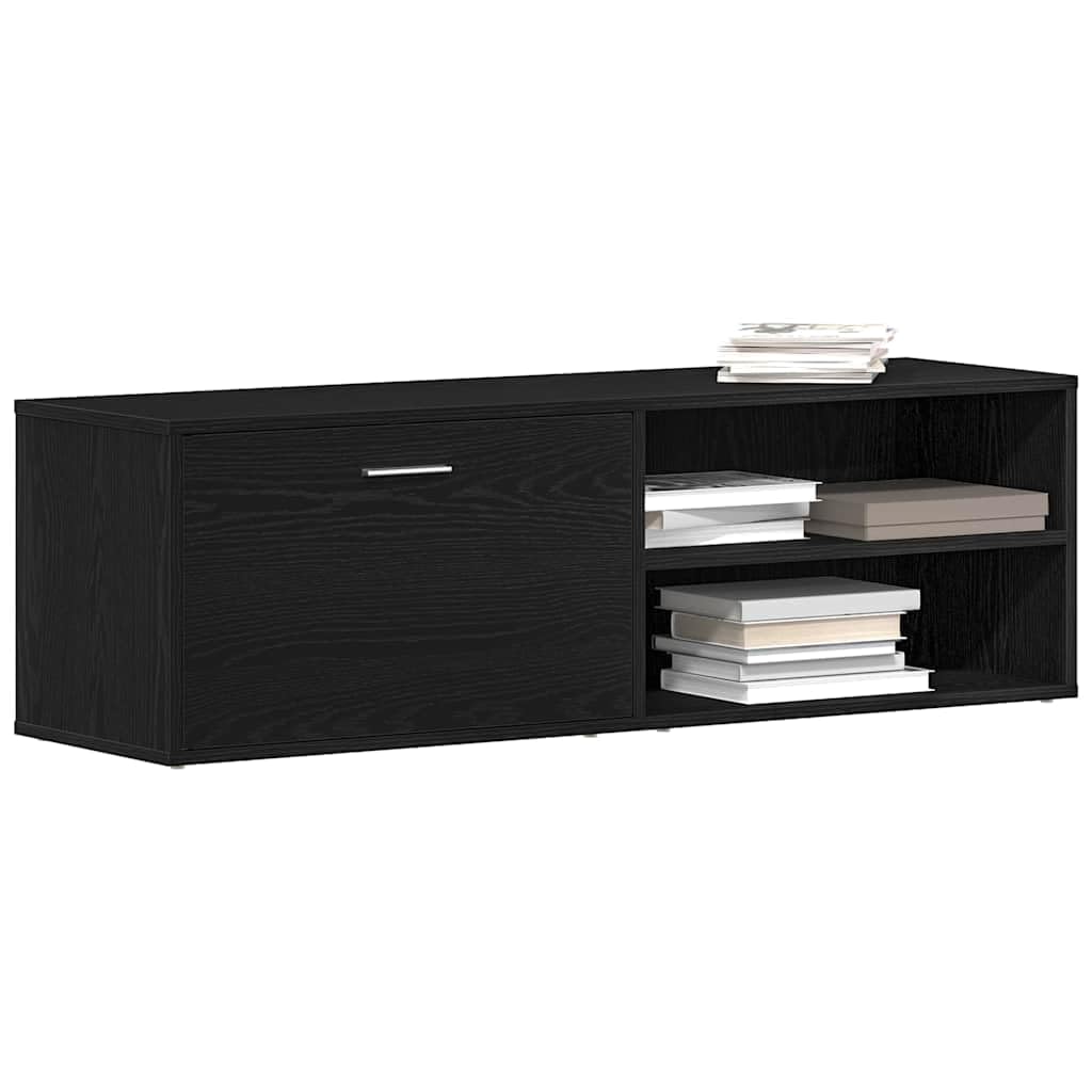 Szafka TV z czarnego dębu z materiału drewnopochodnego 120 x 34 x 37 cm, szafka pod telewizor z 1 drzwiami i 2 otwartymi półkami, miejsce do przechowywania do salonu, sypialni, do gier i