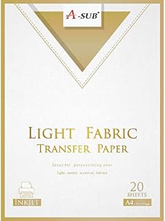A-SUB Inkjet Iron On T Shirt Transfer Paper for Light Fabrics 20 Sheets A4, Print Your own DIY Shirts for Christmas, Anniversaries, Birthdays and Parties