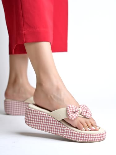 Image of Shoetopia Women's Wedge Flip Flops with Bow - Stylish Platform Sandals, Comfortable Casual Slip-On Slippers for Summer Beach & Daily Footwear