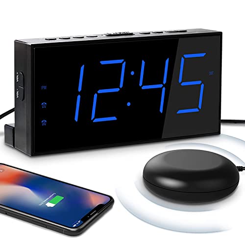 Loud Alarm Clock For Heavy Sleepers, Alarm Clock With Bed Shaker For Hearing Impaired Deaf, Dual Alarm With Snooze, Usb Charger, 7'' Large Led Display, Dst 12/24H, Battery Backup, Bedroom #TOP23