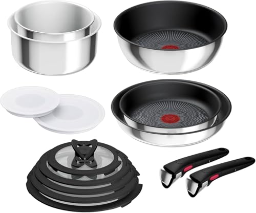 取っ手のとれる 鍋 フライパンセット 充実の 14 点セット IH ガス火対応 専用取っ手 2 本付き PFOA などの有害物質不使用 こびりつきにくさ長持ち ステンレス