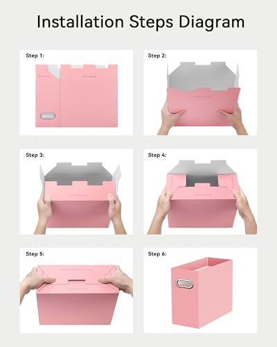 Oterri Cardboard File Organizer Box for Hanging File Folders Letter Size,File Box for Computer Desk,File Cabinet,Working Home,Office,Classroom (Pink, Letter Size - 6 Packs)