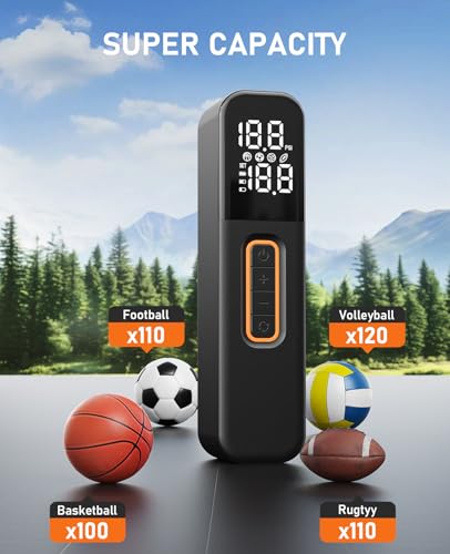 Image of Electric Ball Pump, Sports Air Pump with Digital LCD Display, 2 Needle and Storage Bag, Automatic Small Ball Pump for Basketball Soccer Football and Volleyball (Max 15 PSI) (Orange, Small)