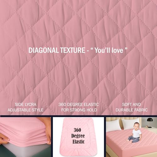 Image of TAG 24 Waterproof Cotton Quilted Mattress Protector Breathable Hypoallergenic Noiseless Ultra Soft Fitted Bed Cover 72x72 inch (72x72 inch | 6x6 ft, Pink)