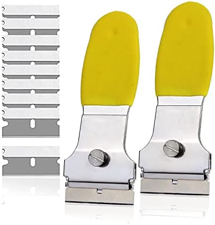 Multi-Purpose Scraper Cleaning Tool 2 Pack Spealloy Razor Blade Scraper Set with 10 Extra Blades Razor Blades Scraper for Stovetop, Wall, Oven, Paint, Caulk, Labels, Adhesive, Sticker, Tile Window