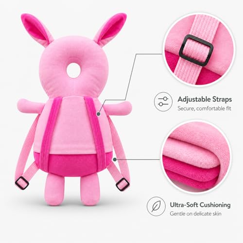 Image of GLUN Baby Cute Rabbit Soft Cushioning Fall Protector Backpack Pack of 1 Pink Colour, Adjustable Shoulder Belt, Head Protection Back for 6-12 Month Toddler Babies