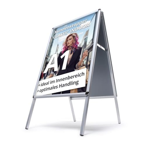 net-xpress® Kundenstopper A1 INDOOR beidseitig | Werbeaufsteller Gehwegaufsteller Plakatständer Kundenstopper A1 | beidseitg für 2 Plakate | Innenbereich | inkl. Schutzfolien