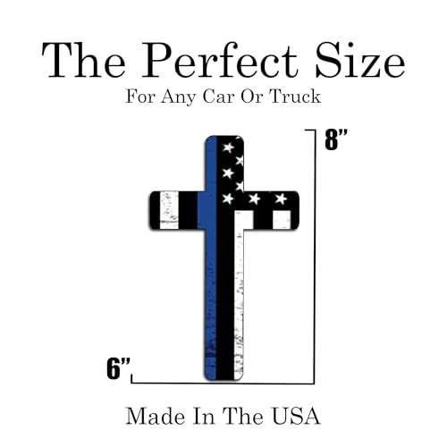 Image of Large Thin Blue Line Flag Cross Sticker Vinyl Decal for Car Truck Window Bumper Sticker Support of Police and Law Enforcement Officers (8 Inch)