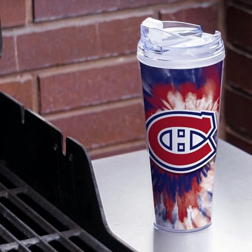 Image of Rico Industries NHL Hockey Team Color Tie Dye 24oz Metallic Acrylic Tumbler with Hinged Lid, Officially Licensed Double Wall Tumbler with Straw