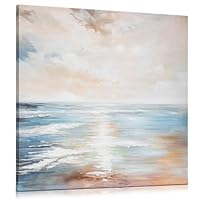 Briful 60 x 60cm große Canvas Gemälde Meer Welle Pastellfarbene Küstenlandschaft – Abstraktes Leinwandbild mit Meeresmotiv für Home Hotel Office Wanddekoration