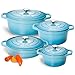 ProCook - Cocottes Ovale Basse Ronde avec couvercles - Set 4 Pièces - 30cm 28cm 24cm 20cm - Dégradé Turquoise - Fonte Émaillée - Compatible avec Toutes Sources de Chaleur (Induction Incluse)