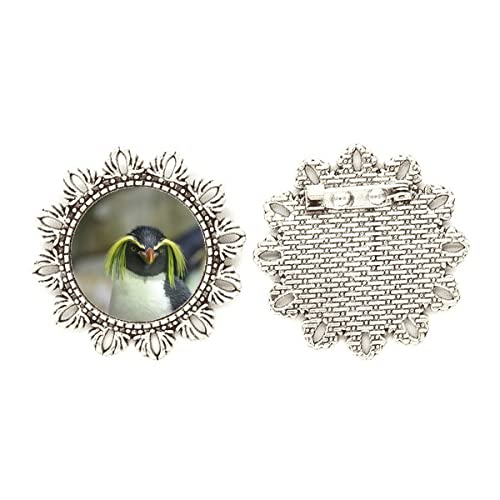 Broche de pingüino antártico en plata y flor para el pecho talla M