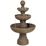 Ravenna 43' High Large Italian Indoor Outdoor Decor Faux Stone Floor Fountain Standing Waterfall 3-Tier Basin Tall Water Feature for Outside Garden Patio Yard Backyard Porch Deck - John Timberland