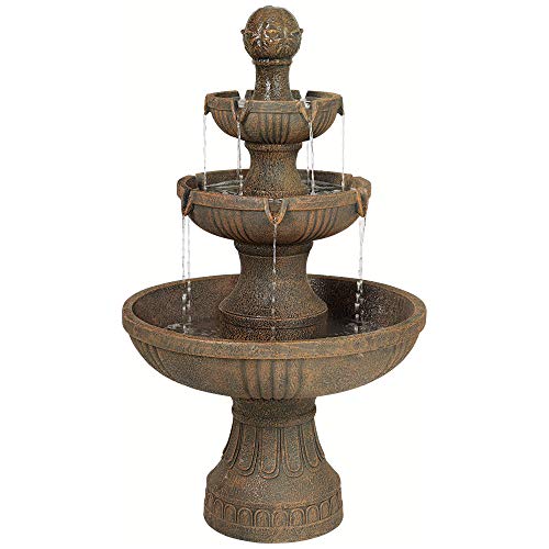 Ravenna 43' High Large Italian Indoor Outdoor Decor Faux Stone Floor Fountain Standing Waterfall 3-Tier Basin Tall Water Feature for Outside Garden Patio Yard Backyard Porch Deck - John Timberland