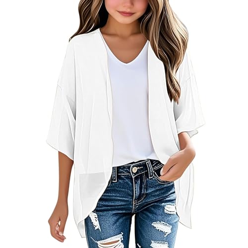 Teen Girls Tulle Lace Swim Cover up Beach Rash Guard 3/4 Sleeve Chiffon Cardigan Shirts Coverup Toddler Camera Shirt