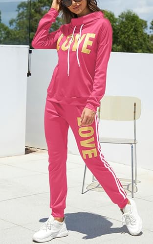 Angsuttc Jogger Sets for Women 2 Piece Tracksuit Oufits Letter Print Long Sleeve Sweatshirt and Pants Sets Pink 3XL