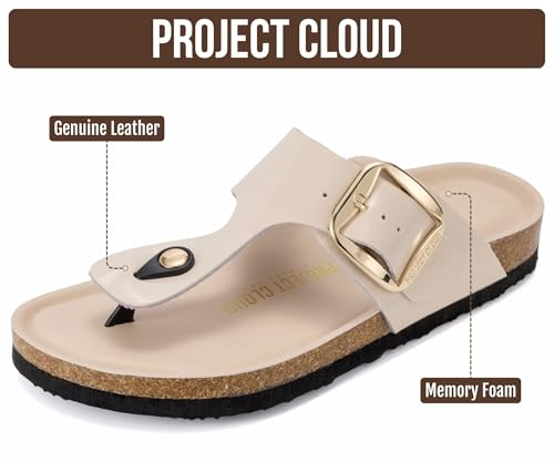 Image of Project Cloud Womens Sandals 100% Genuine Leather Thong Sandals for Women - Memory Foam Insole Women Sandals - Non-Slip Flip Flops for Women - Lightweight Sandals Women Footwear 2026