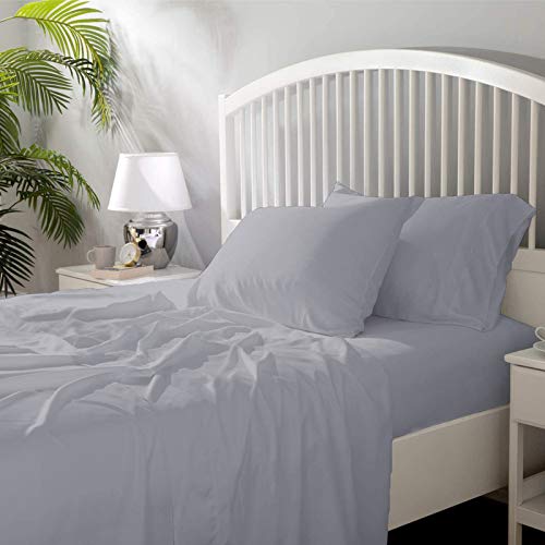 Image of YRM Bedding's - Egyptian Cotton Bedsheet 400-TC Premium Hotel Quality 1 Bedsheet (72x96) + 2 Pillow Covers (18x28) - (Twin Size, Silvwe Grey Color)