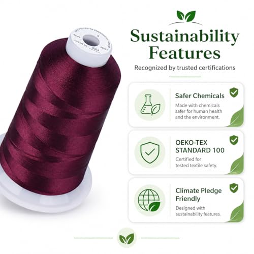 Image of Simthread 5500Yds 40WT Polyester Embroidery Thread Burgundy Cherry S084 | High-yardage 5000M spool offers smooth feeding and stable 40WT polyester thread for home and commercial embroidery machines.