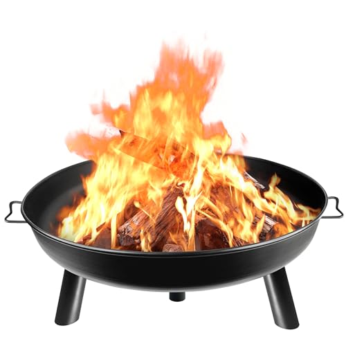 UISEBRT Feuerschale 80cm - Feuerstelle mit Griffen and 3 Füßen für Draußen Terrasse Garten Balkon