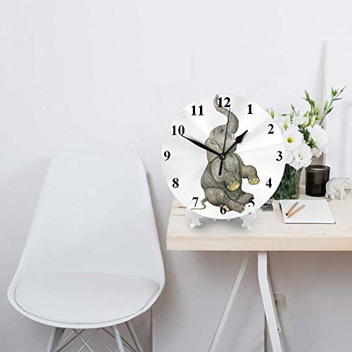 Hgod Designs Elephant Round Wall Clock,Watercolor Cute African Animal Elephant Art Silent Round Wall Clock Home Wall Decorative For Bedroom Office School Art(10") #TOP3