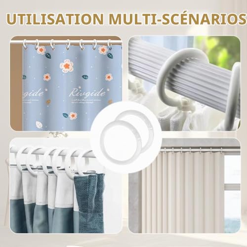 100 Anneaux Rideau Douche Blanc Antirouille, JAONLD