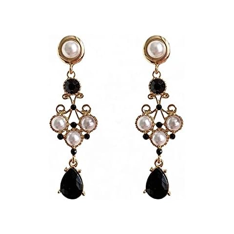 Black Vintage Pearl Earrings Black Earrings for Women Pearl Drop Earrings Teardrop Chandelier Long Dangle Earrings Baroque Earrings Bohemian Earrings (Black) Cover