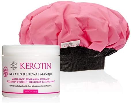 Kerotin Deep Conditioning Hair Treatment: Renewal Hair Mask for Dry Damaged Hair & Cordless, Microwaveable Heat Cap Set for a Keratin Hair Treatment, Color Safe, Great gift for women