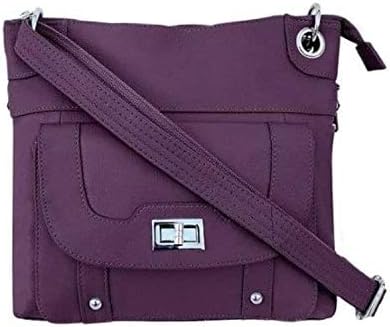 Concealed Carry Cross Body Leather Gun Purse with Locking Zipper (Purple)