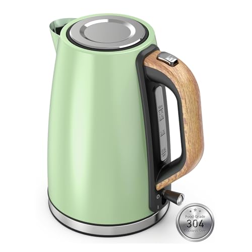 Electric Kettle for Boiling Water, 1.7L Visual Water Window Stainless Steel Electric Water Kettle, 1500W BPA-Free Hot Water Kettle Pot, Auto Shut Off & Boil-Dry Protection, Green