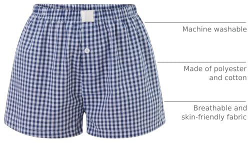 Image of Women Pajamas Shorts Micro Boxer Shorts Y2K Cute Gingham Sleep Lounge Shorts Checkered Plaid Button Pj Mini Shorts