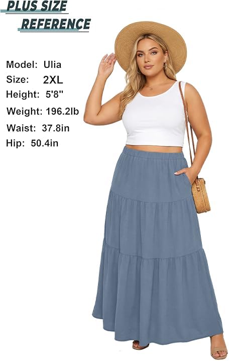 Lepunuo Womens Boho Casual Maxi Skirts Flowy Elastic High Waisted A-Line Long Skirts with Pockets Beach Vacation - Image 5