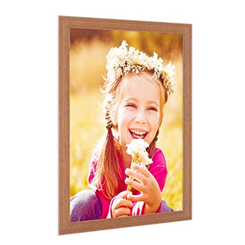 PHOTOLINI Bilderrahmen A4 21x30 cm Holz Eiche-Optik Landhaus-Stil, Holz-Rahmen, Made in Germany, Echtglas, zum Aufhängen… – Ansicht 1
