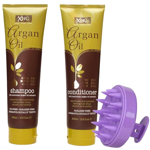 Argan Oil Shampoo and Conditioner Set - paraben free shampoo and conditioner- Includes Argan Oil Shampoo, Argan Oil Conditioner, and Scalp Massager Brush