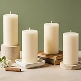 Ugbem 4er-Pack Sojawachs-Säulenkerzen, 5x10 cm duftende Kerzen mit Jasmin-Sandelholz-Duft, ungiftig mit Baumwolldocht, für Wohndekoration und Kirche