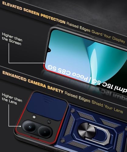 Image of Luxe Back Cover Compatible for Redmi 15C 5G / Poco C85 5G | D10 Tough Armor Case | Sliding Camera Shield | 360 Protection | Kickstand Ring Holder | Military-Grade Bumper Case - Blue