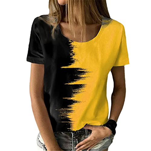 T-shirt d'été pour femme Kelsiop à impression contrastée abstraite