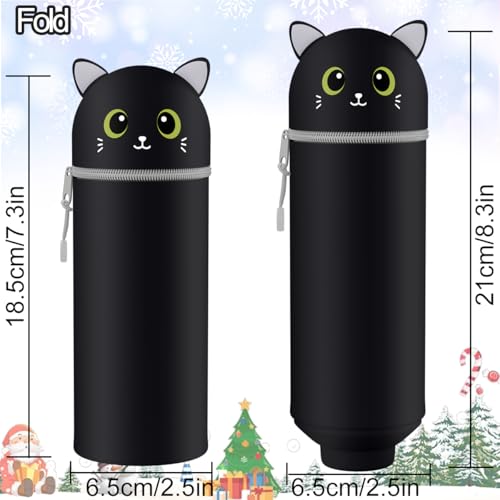 Radierbaren Gelstiften Set + Katze Kawaii 2-in-1 Federmäppchen, mit thermoempfindlicher Löschtinte (Schwarze Katze +16 löschbarer Stift + Lesezeichen)