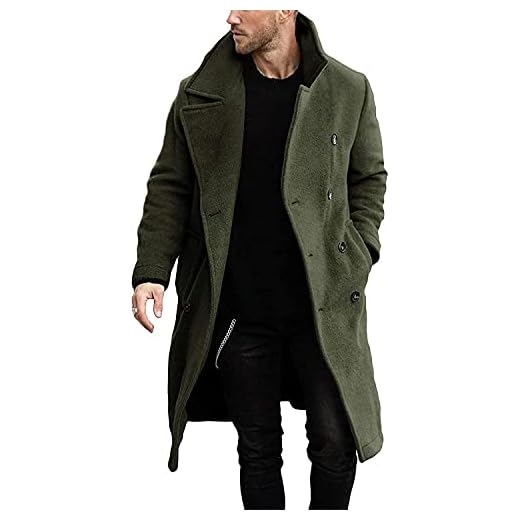 Gemijacka Herr lång ullrock kavaj dubbelknäppt ull jacka vinter business kappa, Grön, M