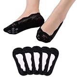 Cafurty 5 Pairs Lace No Show Socks Women No Show Liner Socks Low Cut Casual Socks Non Slip(Black,5-7