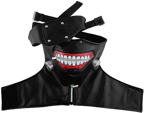 AYIDBE Masque 3D Tokyo Ghoul - Masque Cosplay Kaneki Ken en Cuir PU avec Cache-Oeil Amovible - Accessoires d'Halloween