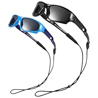 Firtink 2 Pair Kids Polarized Sunglasses Flexible Rubber Boy Sunglasses Protection With Glasses Strap For Kids Boys Girl Sports Hiking Riding