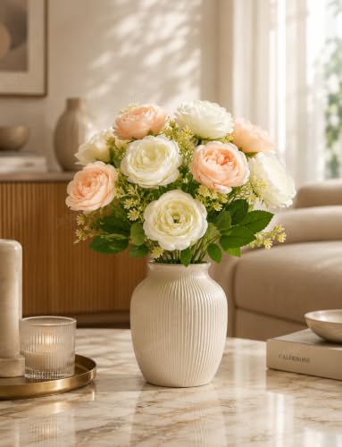 Image of Divyakosh Artificial Flowers for Vase (10 Peony Flowers), Artificial Flowers Bunch (Vase Not Included), Luxury Floral Centerpiece for Living Room Dining Table Office Decor