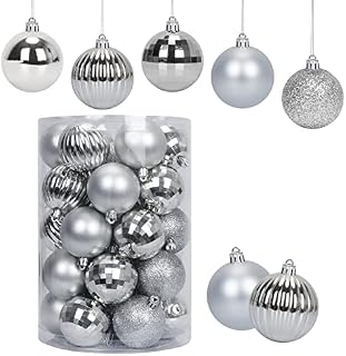 Skycase Christmas Balls Ornaments, 34pcs Shatterproof Clear Christmas Baubles 2.36inch 6cm Christmas Tree Ball Decorations Ornaments for Hanging Christmas Holiday Wedding Party Decor, Silver