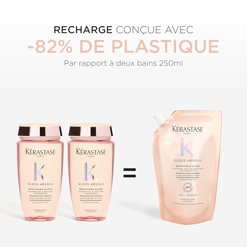 KÉRASTASE Gloss Absolu - Recharge Bain Hydra-Glaze - Shampoing Hydra-Illuminant - Acide Hyaluronique, Acide Glycolique & Rose Sauvage - Cheveux Longs & Sujets aux Frisottis - 500 ml