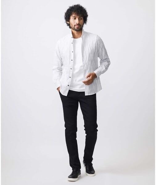 【関税込み】[ミッシェルクランオム] ストライプタックスタンドカラー長袖シャツ