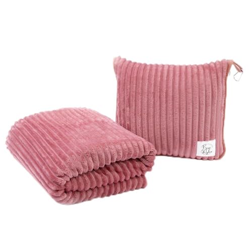 Premium Travel blanket pillow - XL 50"x70" | 2 in 1 Travel Blanket Airplane Compact with Bag having Hand Luggage Sleeve & Backpack Clip | Roadtrip, Hiking and long flight must haves | Airplane Comfort