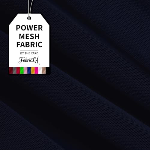 FabricLA Power Mesh Fabric 4 Way Stretch 60" Wide - Lightweight Sheer Mesh Cloth - 90% Nylon 10% Spandex for Sewing Dancewear Sportswear Lingerie - Navy, 2 Yard Pre Cut