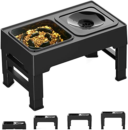 Petace Elevated Slow Feeder Dog Bowls for Large Dogs, Raised Dog Bowl Stand with No Spill Dog Water Bowl & Non-Slip Dog Food Bowl, 4 Heights Adjustable for Medium Large Dogs and Pets