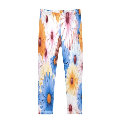 Bolaz Toddler Girls Leggings Printed Yoga Pants Leggings Blue Yellow Daisy for Kids